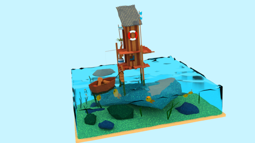 Low poly sea shack preview image